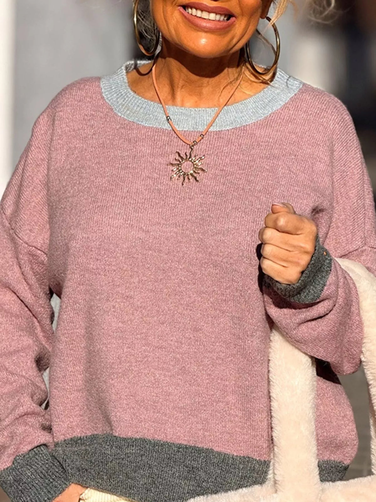 Contrast Trim Crew Neck Sweater