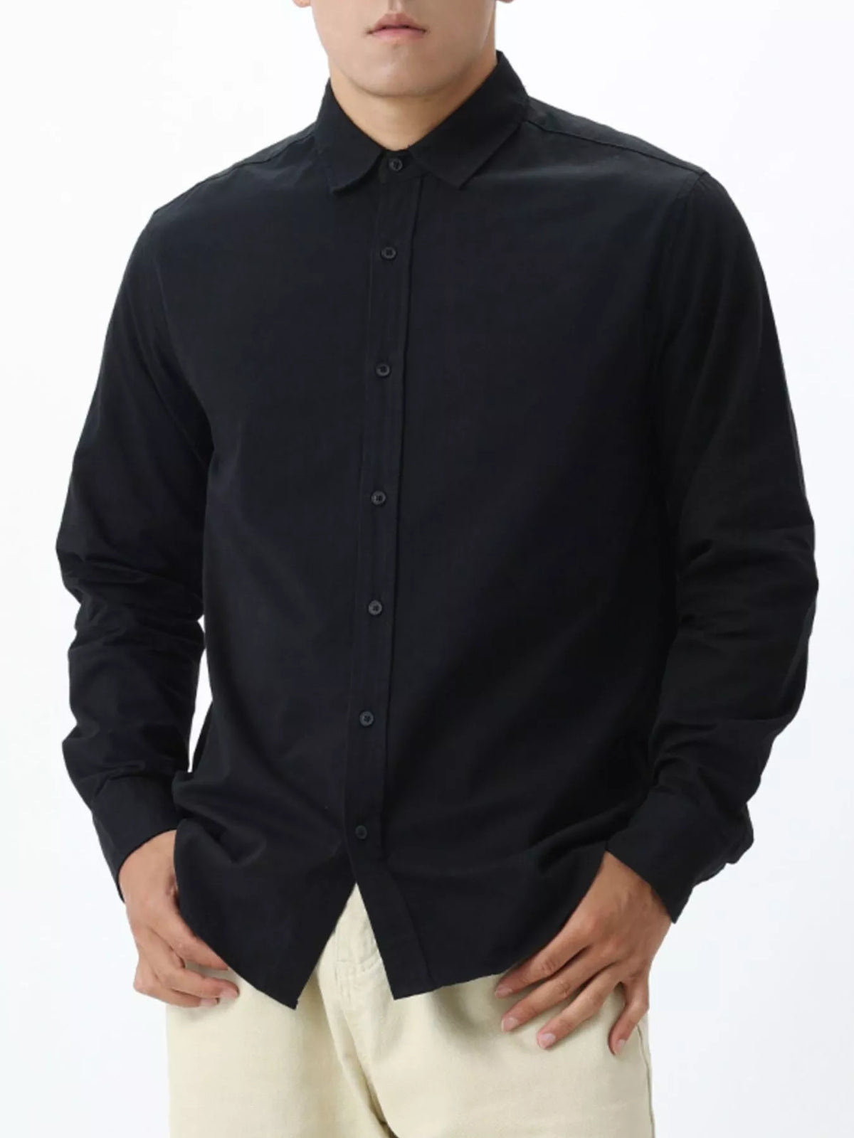 Men's Plus Size Long-Sleeve Button-Down Shirt in Black