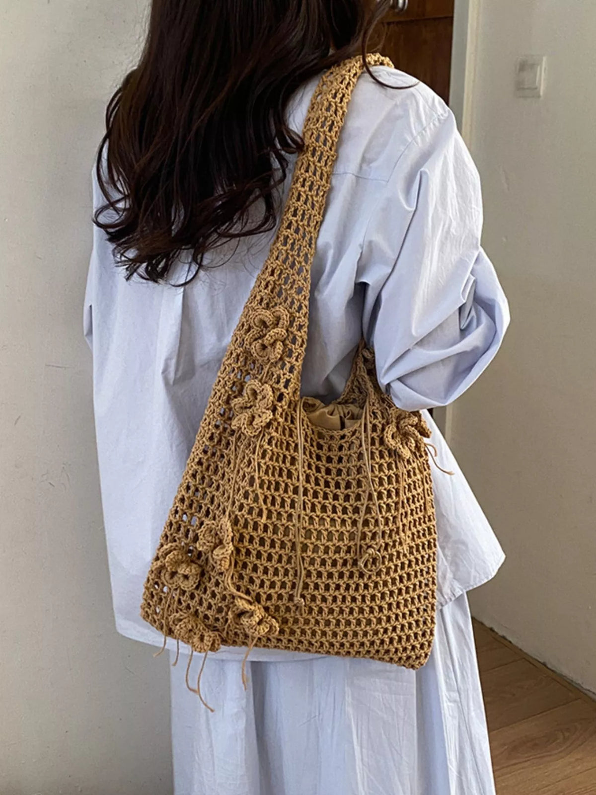 Crochet Flower Hobo Shoulder Bag - Lilixa.store