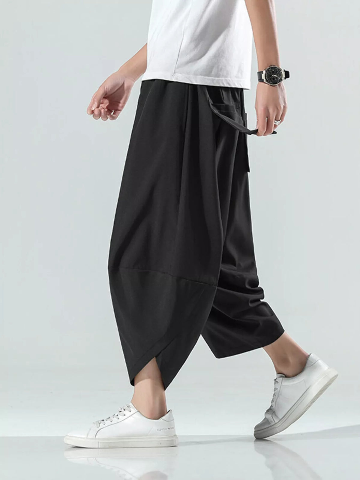 Men's Plus Size Loose-Fit Wide-Leg Cropped Casual Pants
