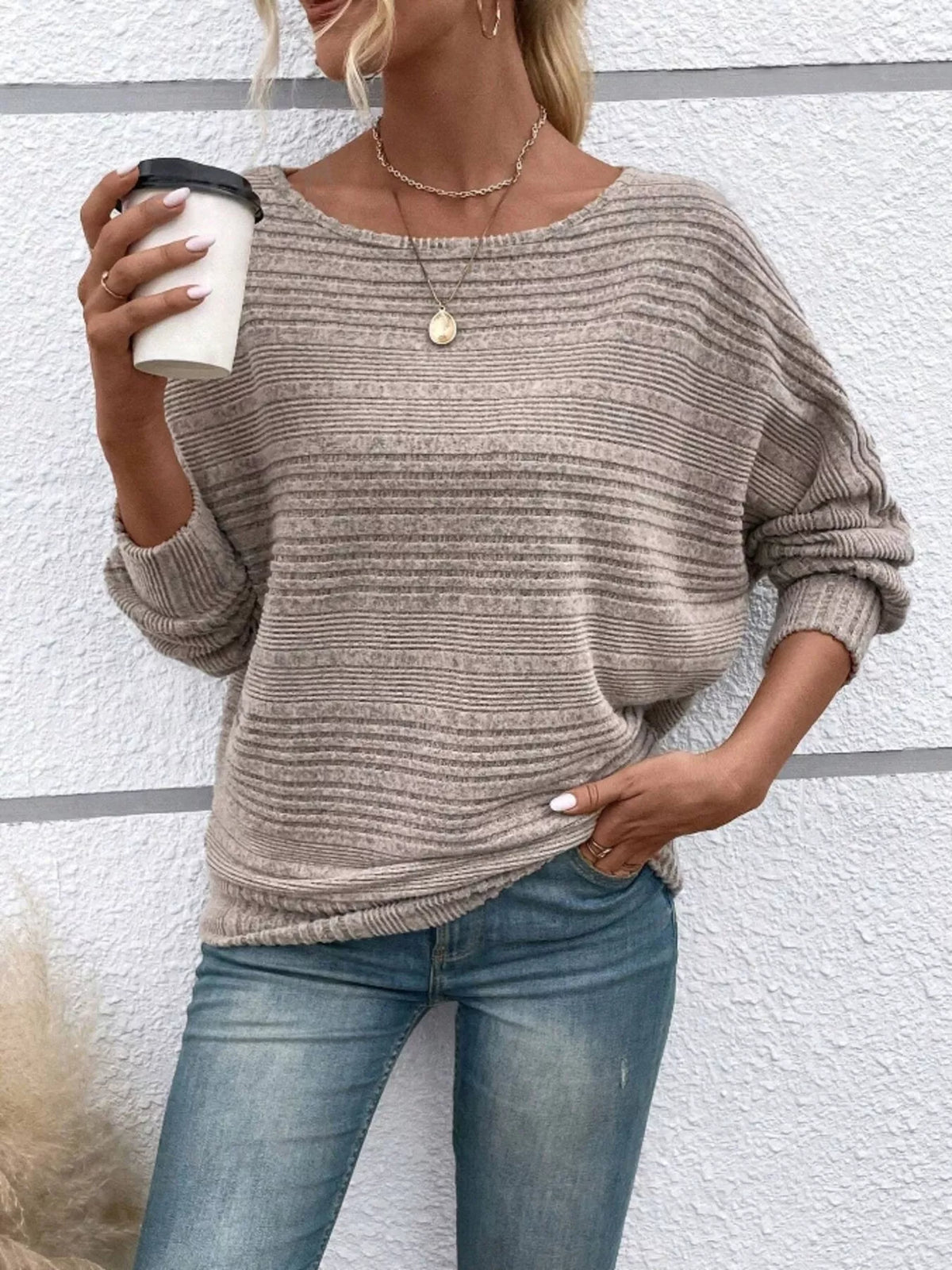 Ribbed Round Neck Long Sleeve Top - Lilixa.store