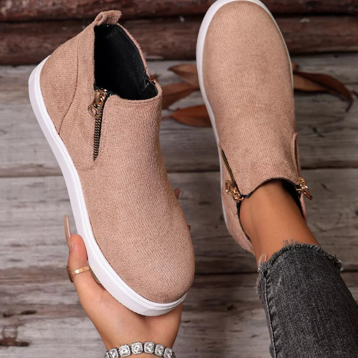 Suede Ankle Boots with Side Zipper, view 5