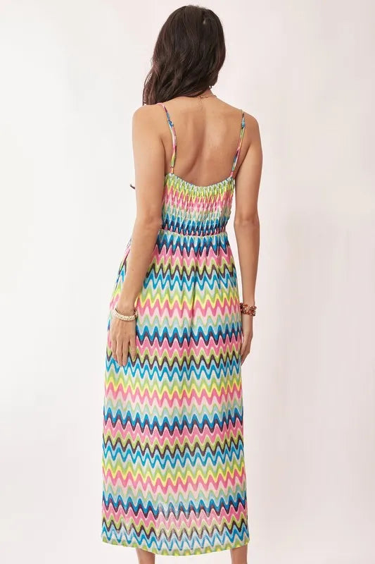Davi & Dani Multi Color Crochet Lace Midi Dress - Lilixa.store