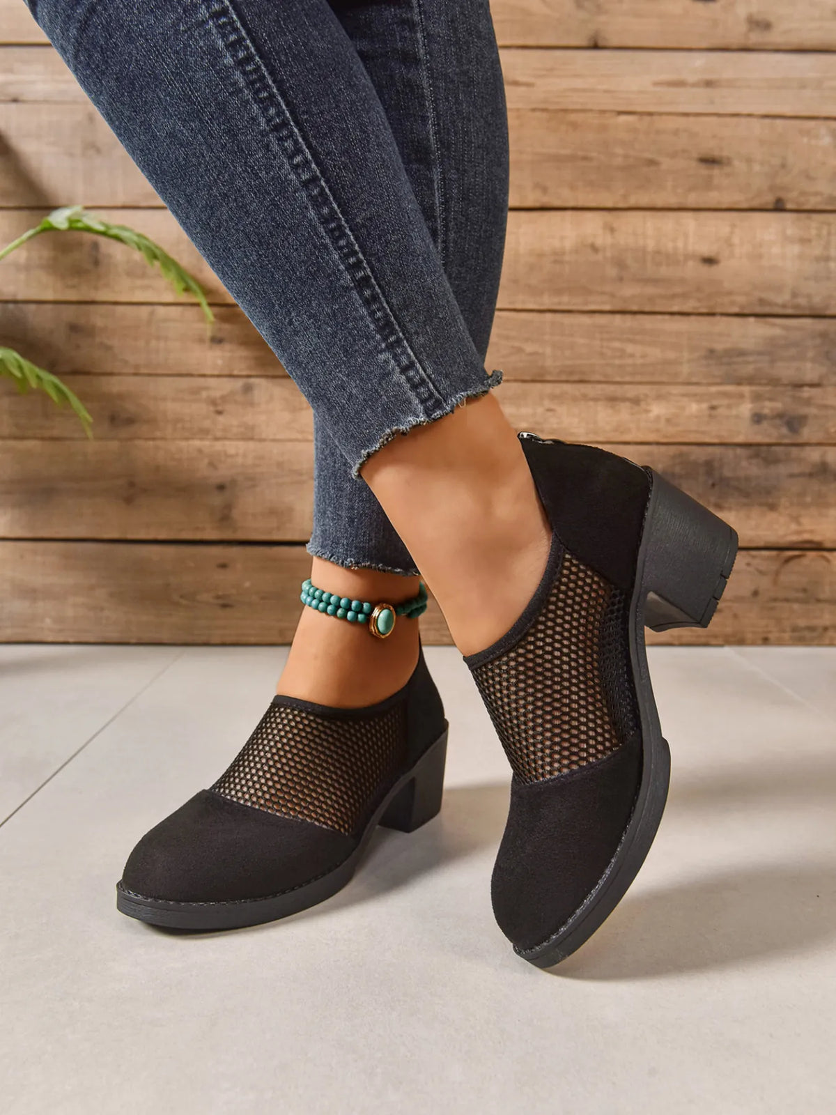 Mesh Panel Block Heel Pumps - Lilixa.store