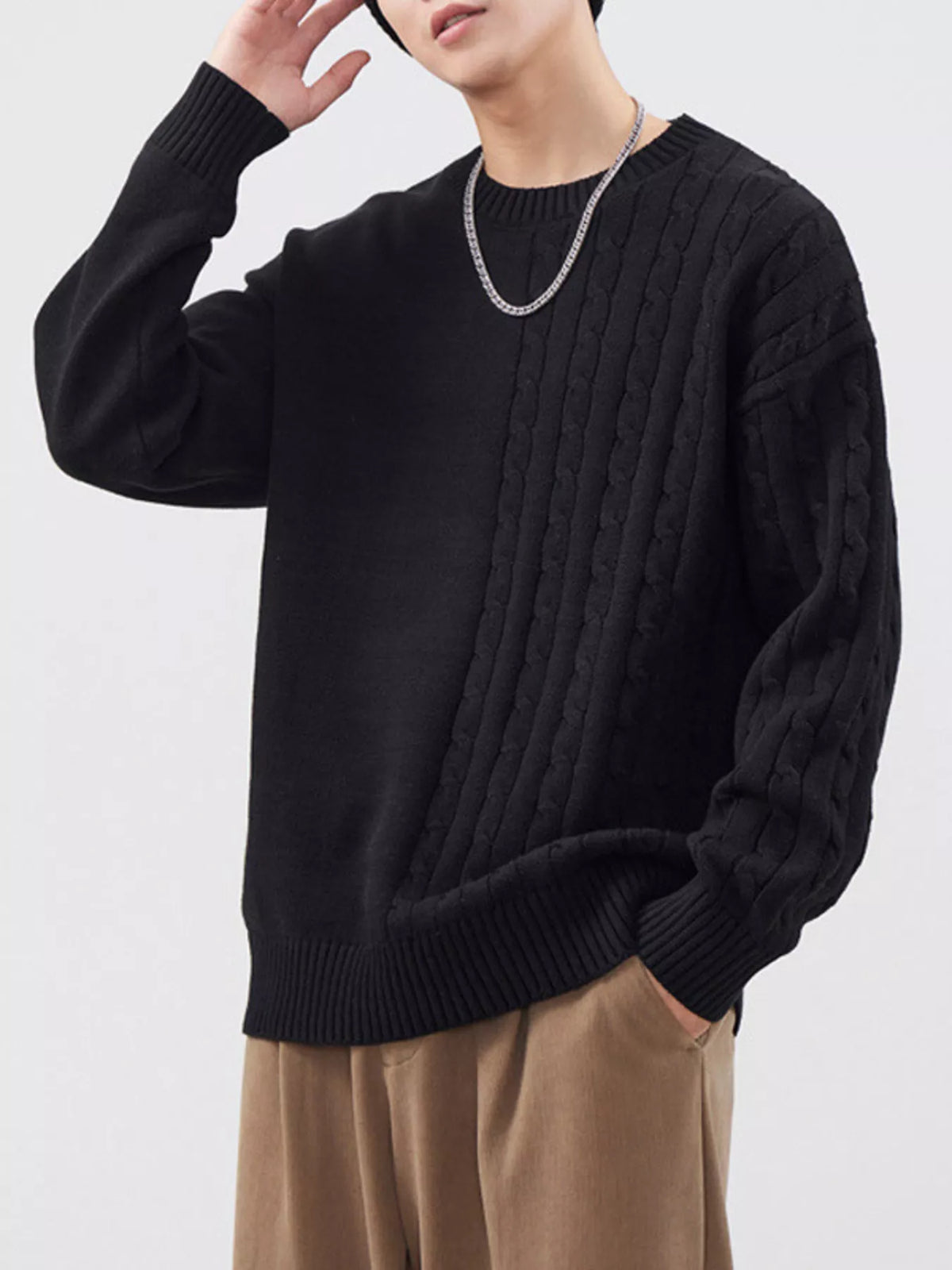 Men's Cable Knit Sweater Plus Size, view 3