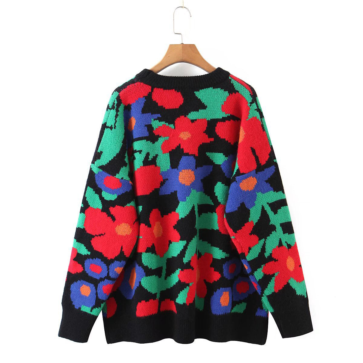Floral Round Neck Drop Shoulder Sweater, view 4
