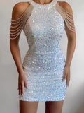 Full Size Sequin Embellished Bodycon Mini Dress Plus Size - Lilixa.store