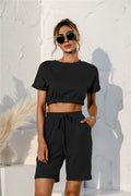 Short Sleeve Cropped Top and Drawstring Shorts Lounge Set - Lilixa.store