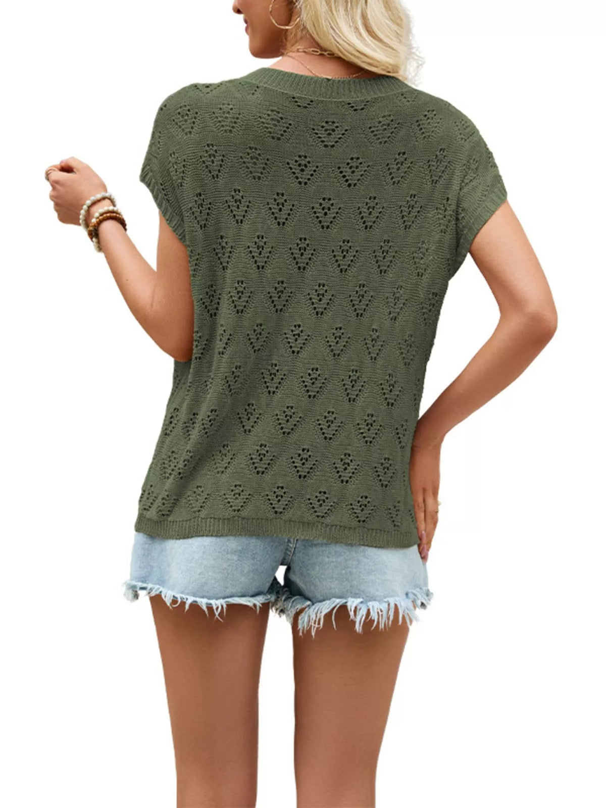 Openwork Short Sleeve Knit Top