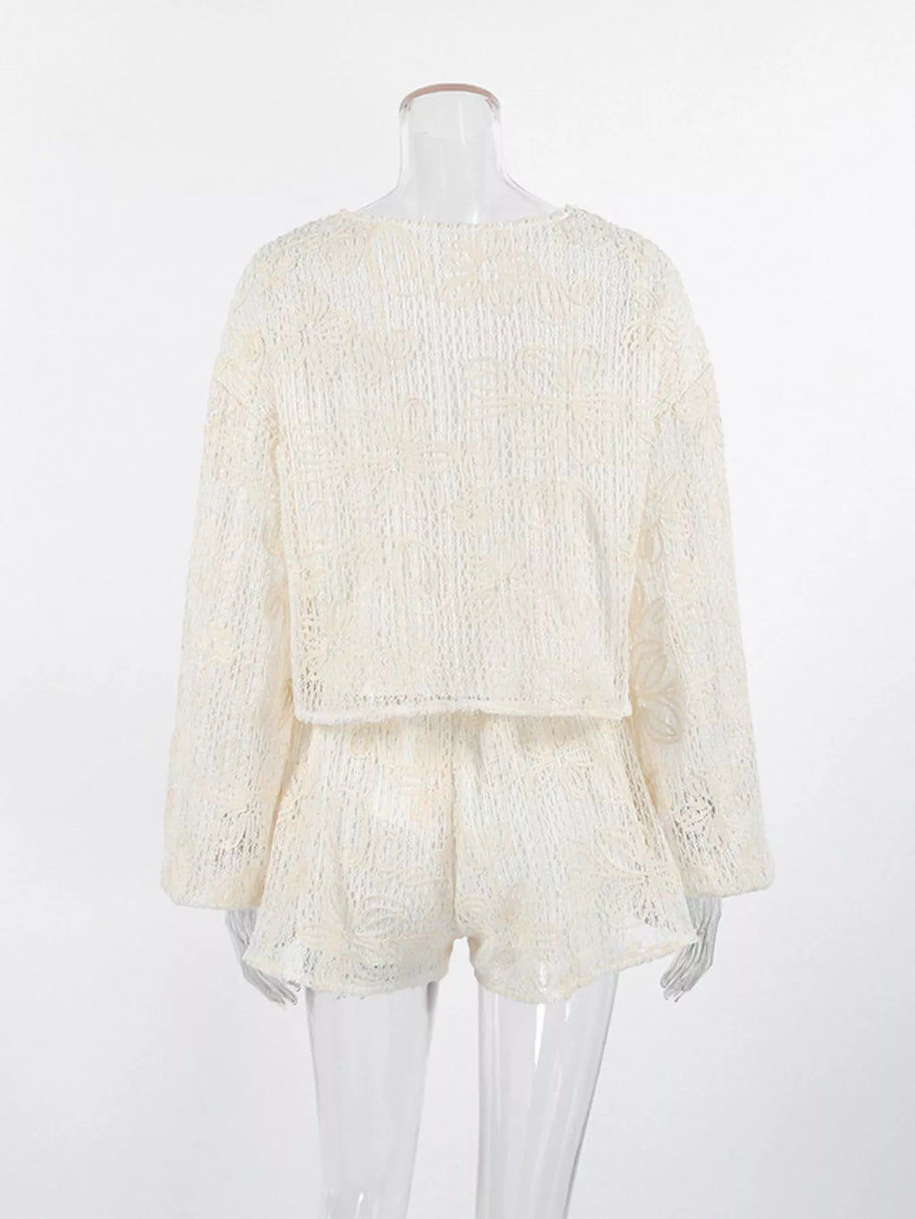 Lace Crochet Tie Front Top and Shorts Two-Piece Lounge Set - Lilixa.store
