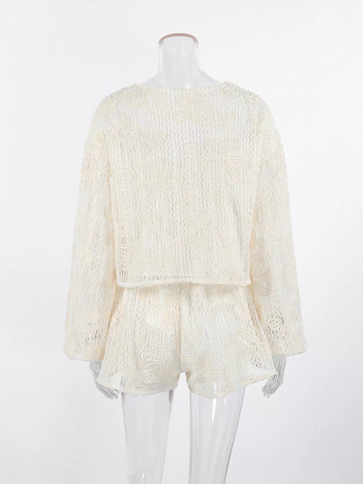 Lace Crochet Tie Front Top and Shorts Two-Piece Lounge Set - Lilixa.store
