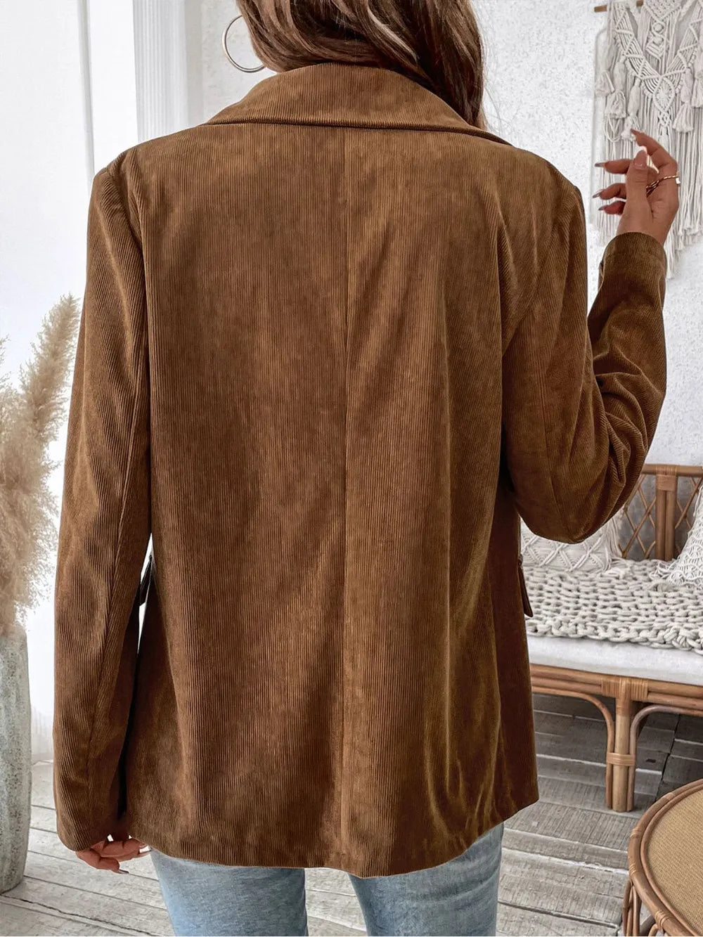 Perfee Decorative Pocket Flap Lapel Collar Long Sleeve Outerwear in Brown, view 2