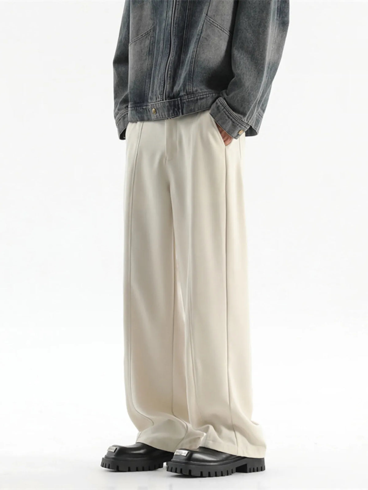 Men's Full Size Wide Leg Pants Plus Size in Beige White