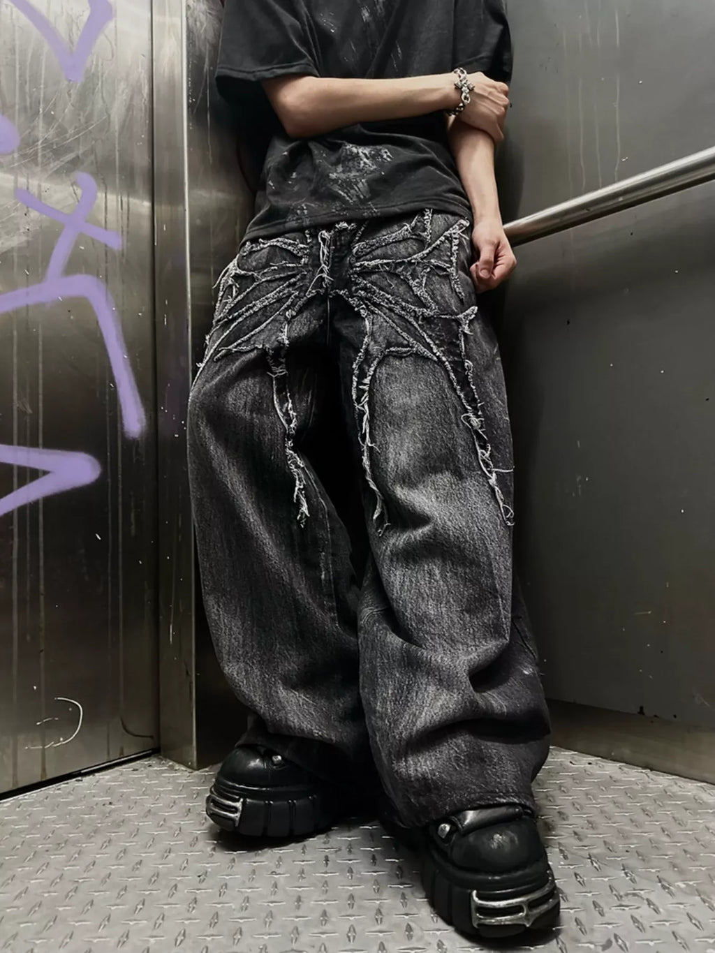 Men's Full Size Spider Wide-Leg Streetwear Jeans Plus Size - Lilixa.store