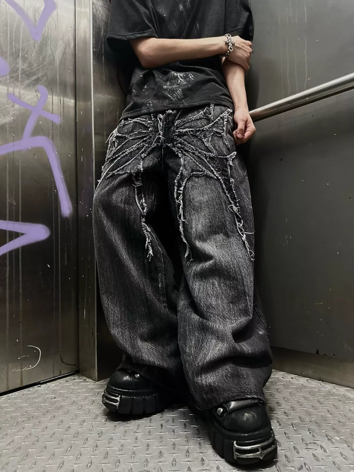 Men's Full Size Spider Wide-Leg Streetwear Jeans Plus Size - Lilixa.store