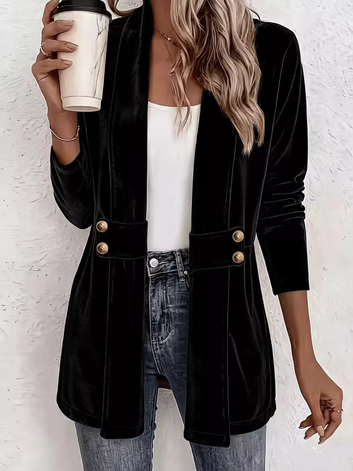 Full Size Velvet Open-Front Cardigan Plus Size - Lilixa.store