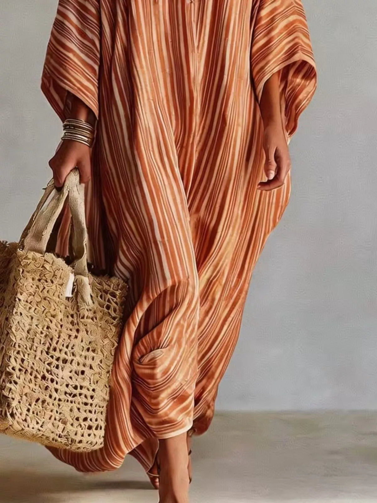Striped V-Neck Maxi Dress - Lilixa.store
