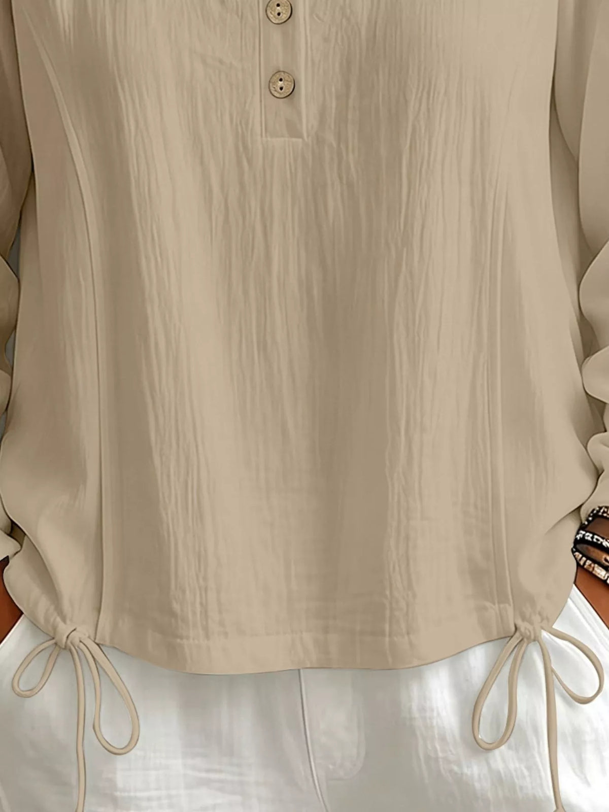 Button Detail Long Sleeve Hooded Blouse, view 4