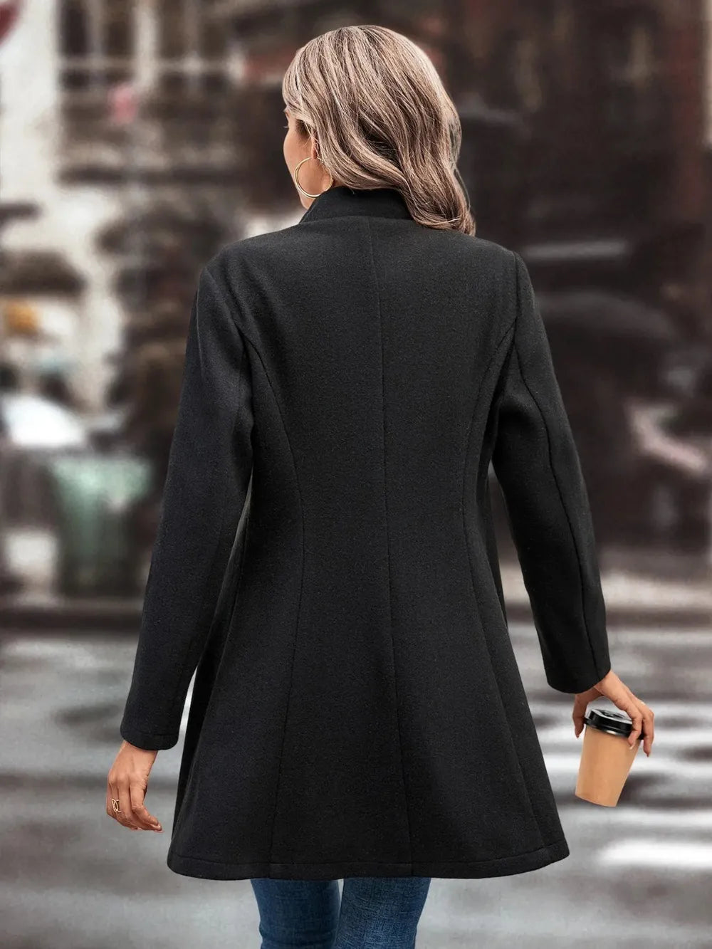 Collared Neck Long Sleeve Longline Coat, view 12