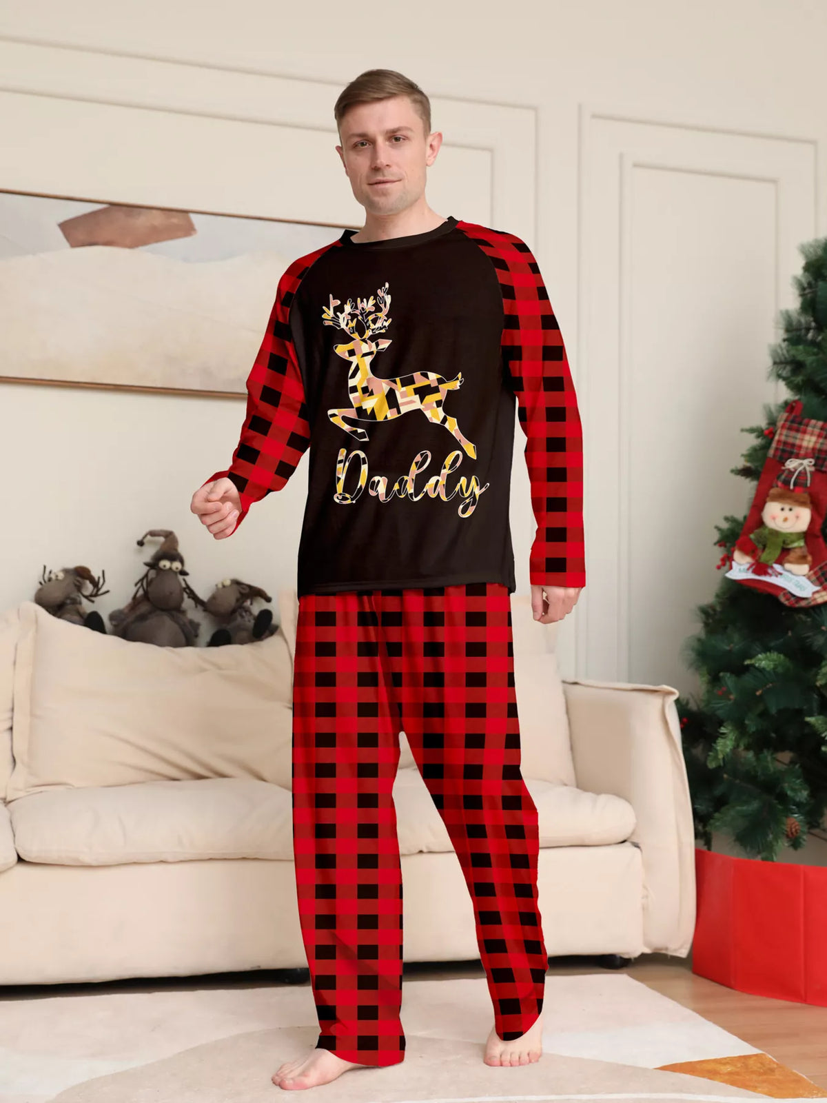 Full Size Family Matching Christmas Pajamas Set with Reindeer Graphic Plus Size