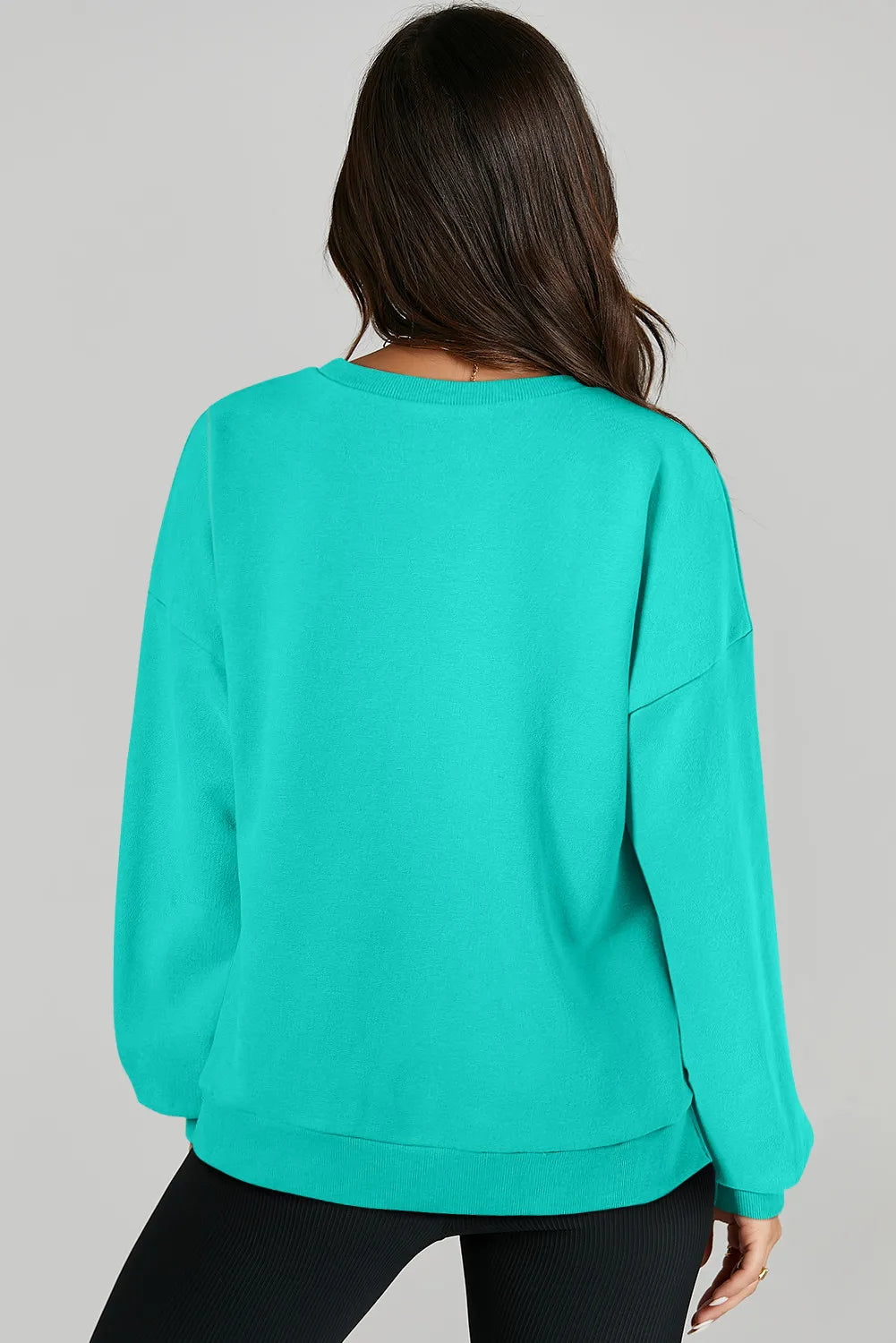 High-Low Round Neck Long Sleeve Sweatshirt - Lilixa.store