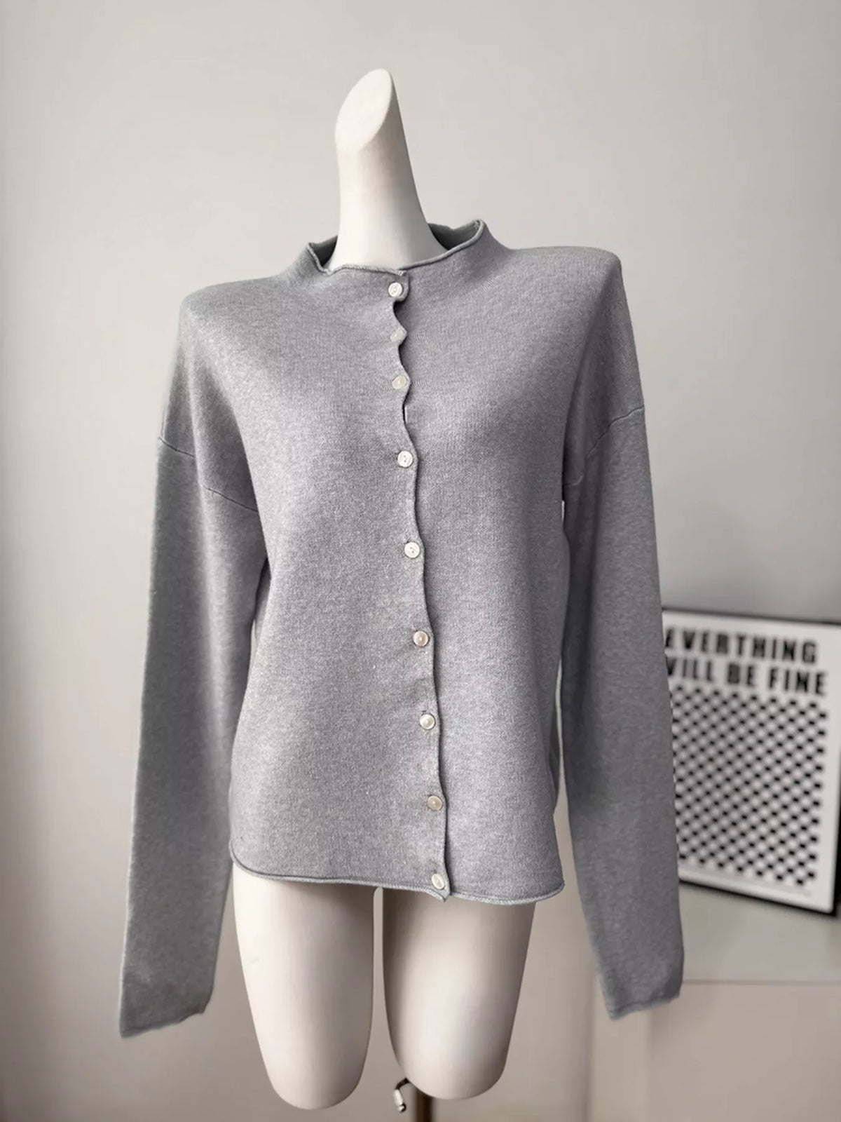 Mock Neck Button-Down Knit Cardigan, view 13