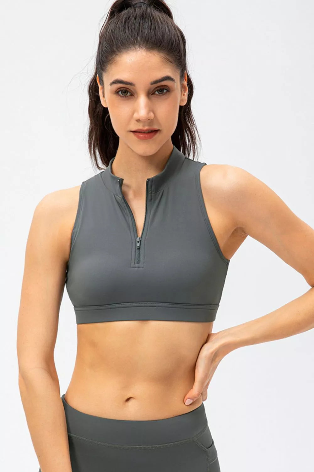Full Size Cropped Cutout Back Zipper Front Active Tank Top - Lilixa.store