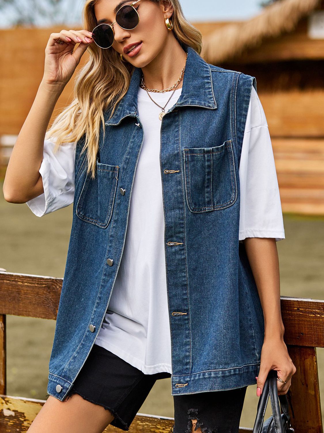 Button Down Denim Vest - Lilixa.store