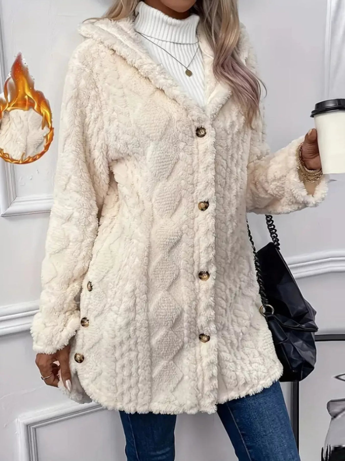 Full Size Button-Down Hooded Outerwear Plus Size, view 16