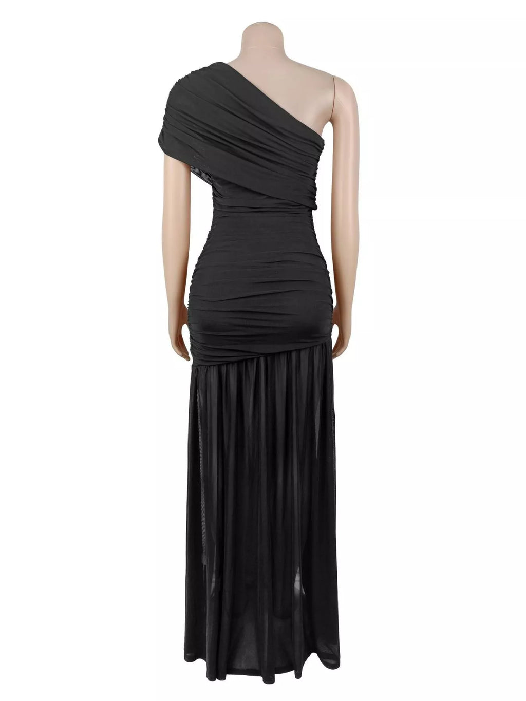 One-Shoulder Ruched High-Slit Evening Dress, view 6