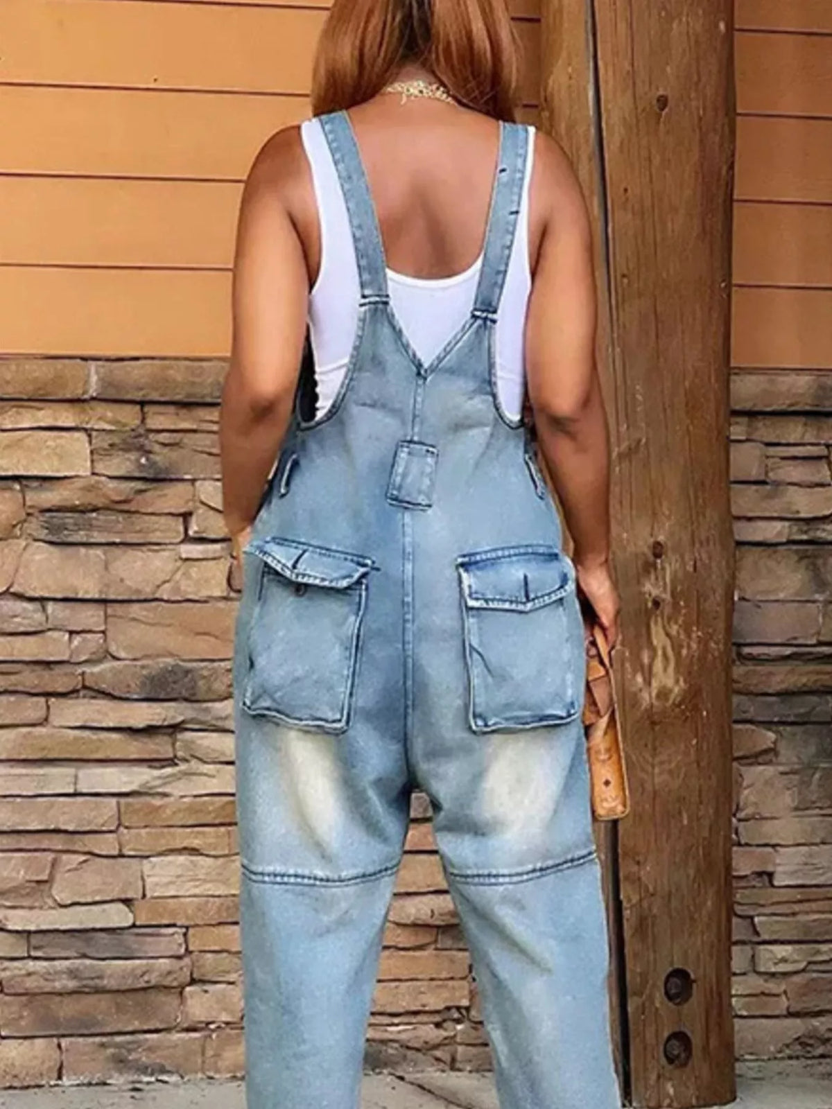 Full Size Button Front Denim Overalls with Pockets Plus Size - Lilixa.store