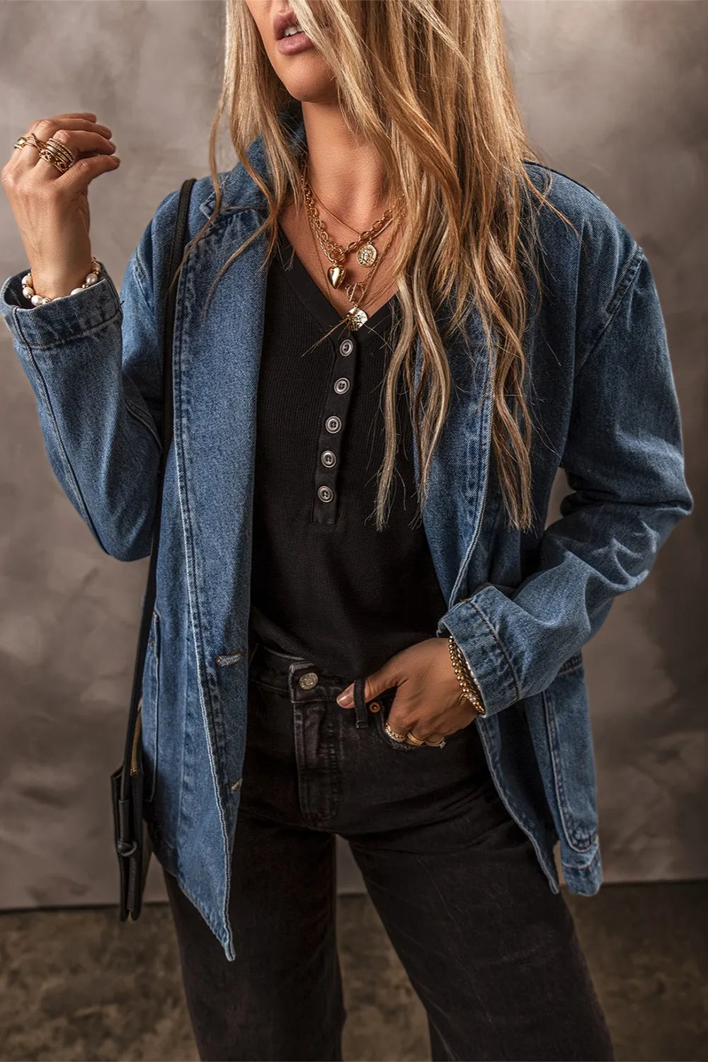 Pocketed Long Sleeve Denim Jacket, view 7