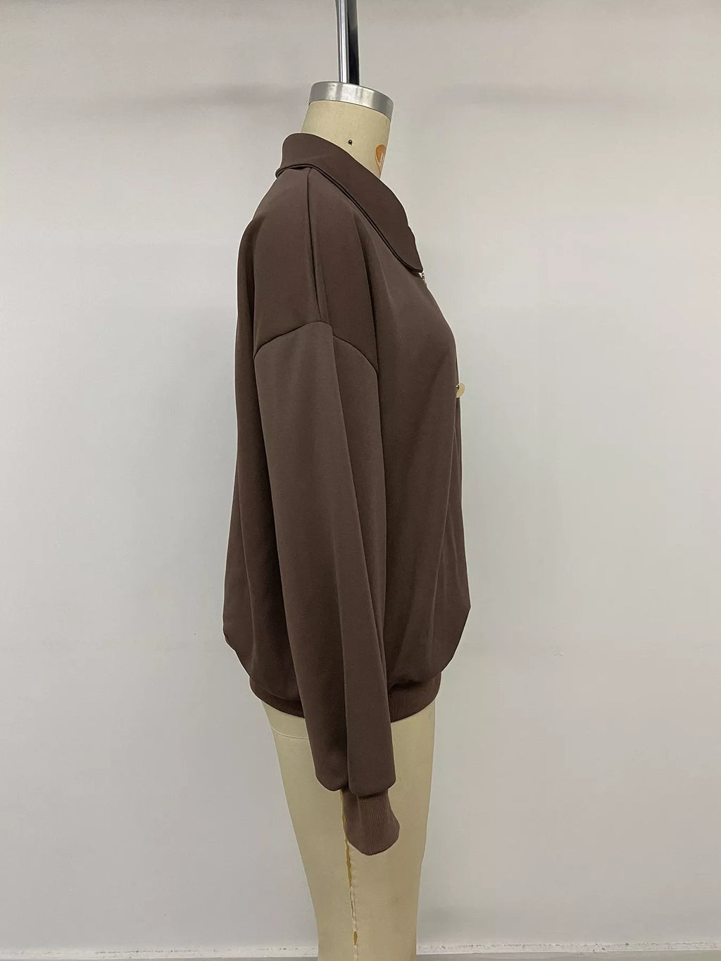 Polo Collar Dropped Shoulder Sweatshirt - Lilixa.store