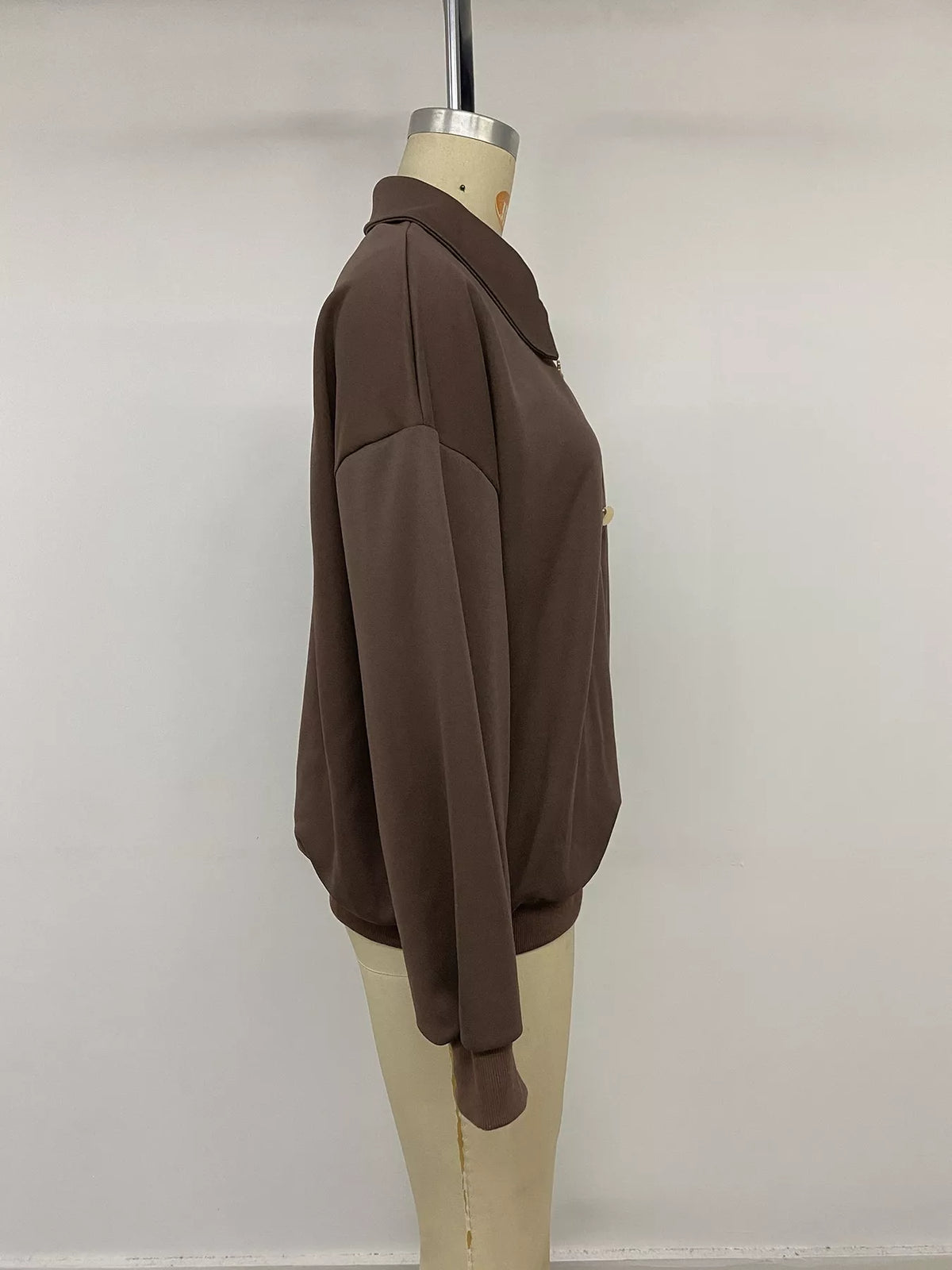 Polo Collar Dropped Shoulder Sweatshirt - Lilixa.store