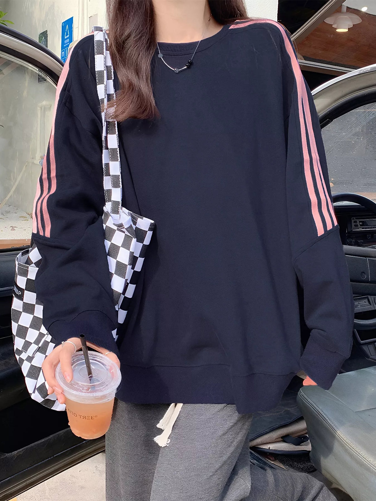 Striped Round Neck Sweatshirt - Lilixa.store