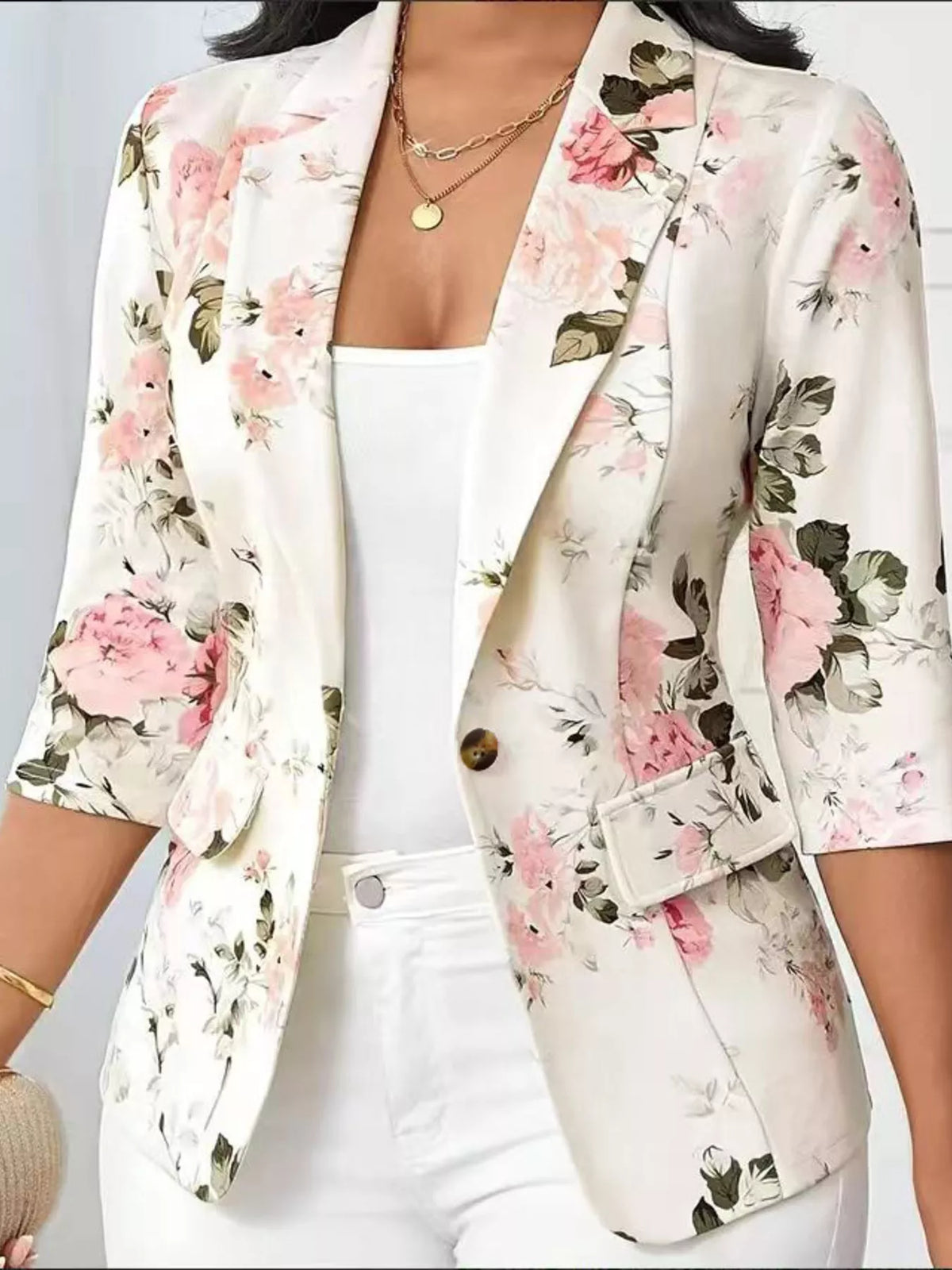 Floral Print One Button Casual Blazer - Lilixa.store