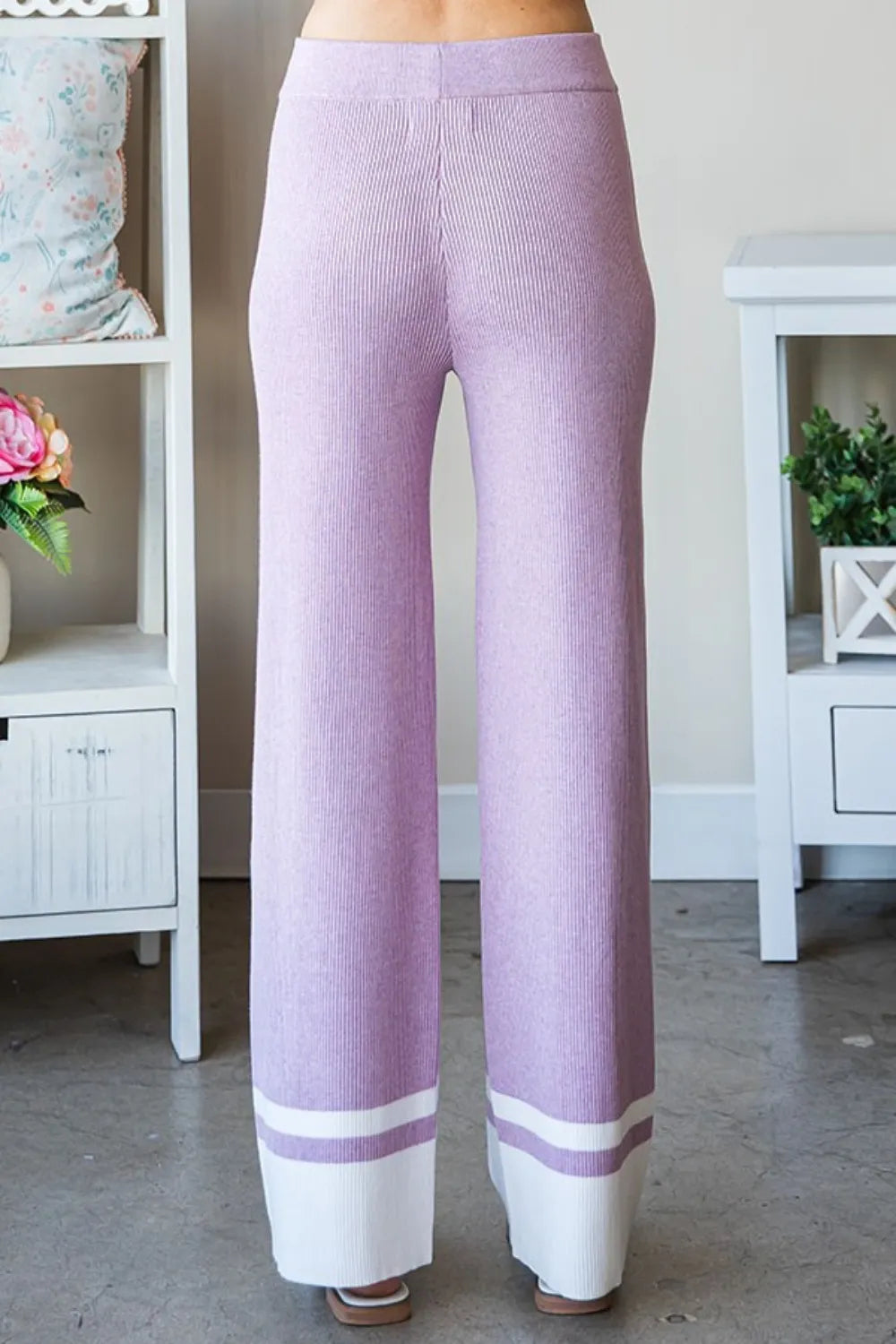 First Love Contrast Ribbed Knit Pants - Lilixa.store
