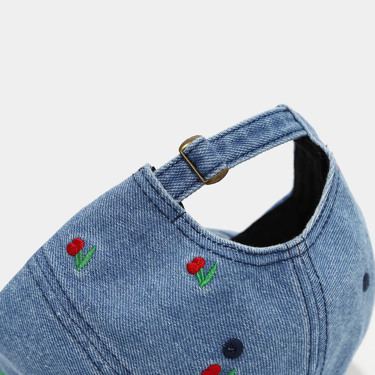 Cherry Embroidered Denim Baseball Cap - Lilixa.store