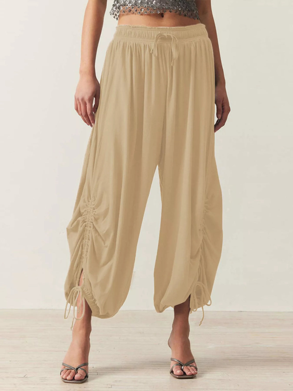 Ruched Drawstring Harem Pants - Lilixa.store