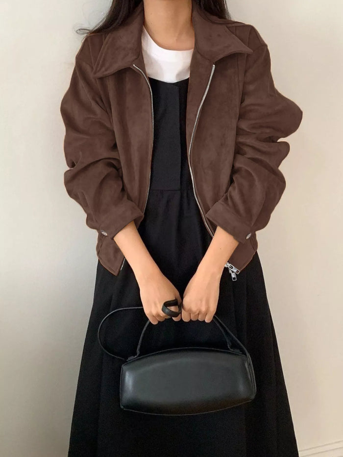 Zip Up Long Sleeve Jacket in Brown