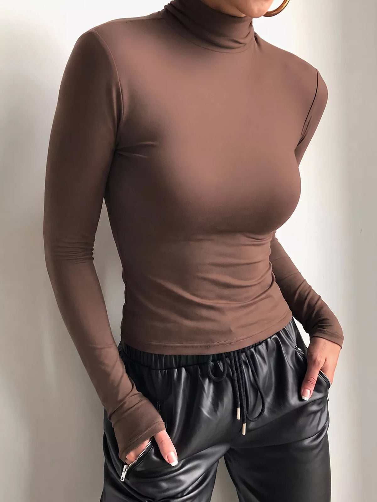Mock Neck Long Sleeve Slim Fit T-Shirt