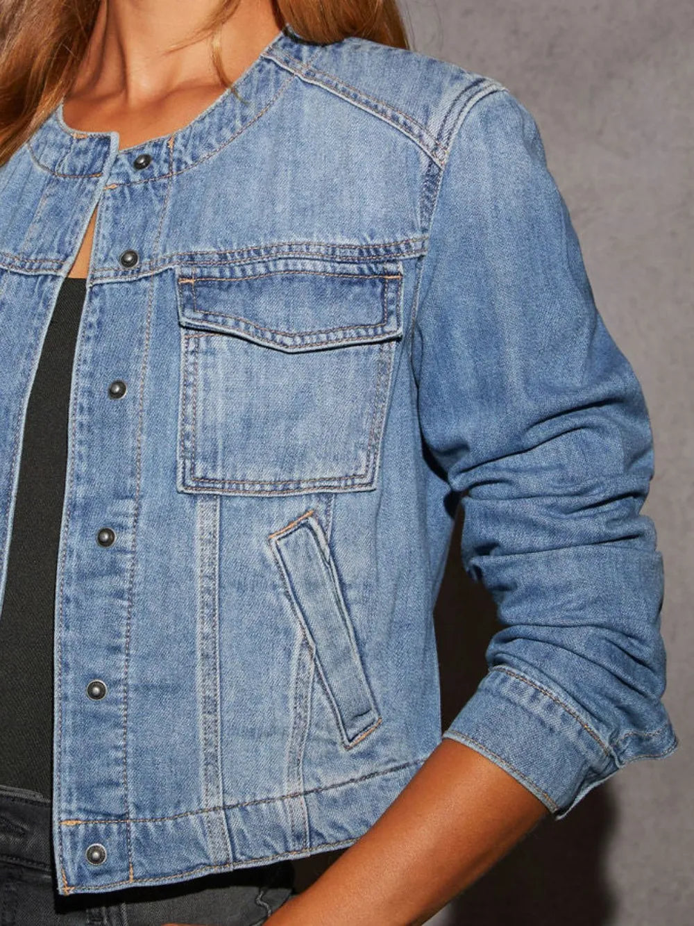 Snap Down Dropped Cargo Denim Jacket - Lilixa.store