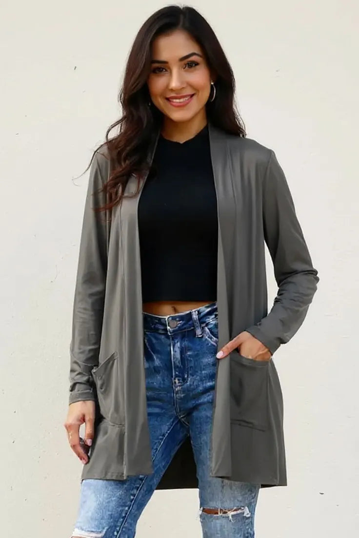 Basic Bae Full Size Open Front Long Sleeve Cardigan with Pockets - Lilixa.store