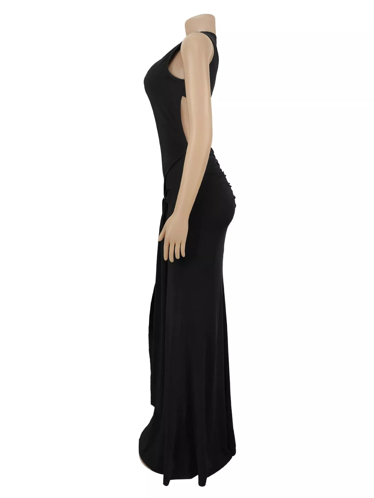 Sleeveless Bodycon Maxi Dress with Gold Buckle Detail in Black, view 5