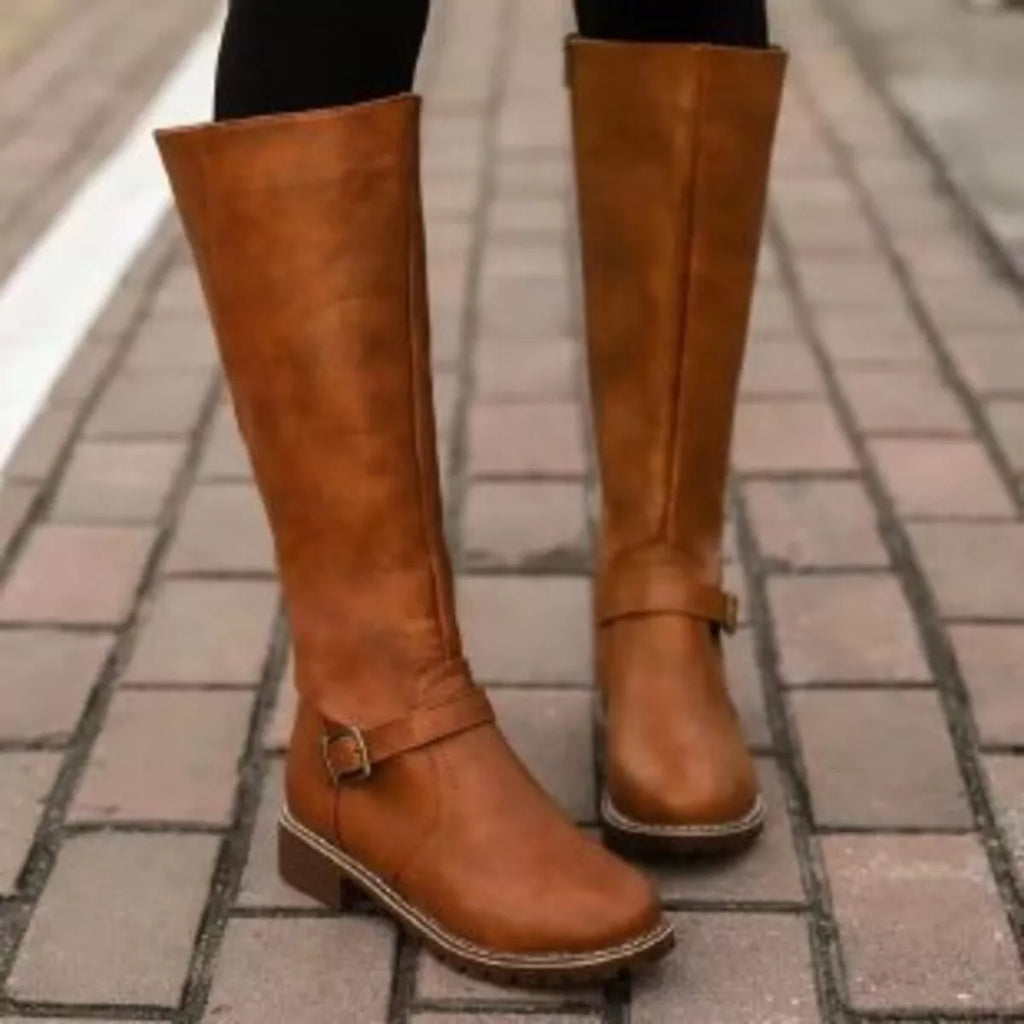 Round Toe Block Heels Boots in Yellow