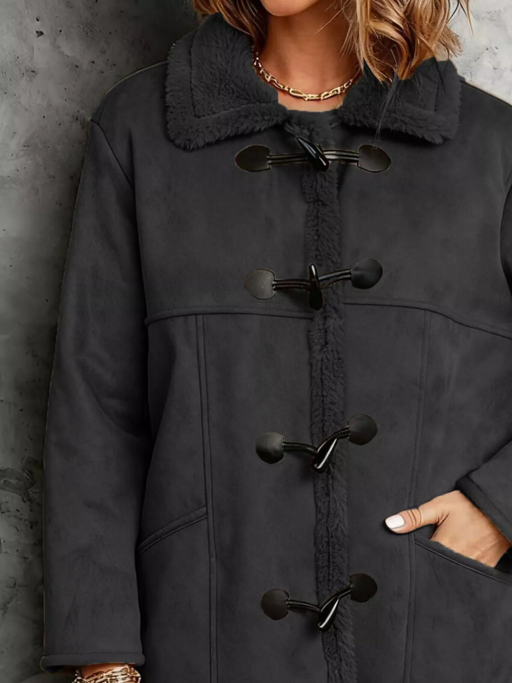 Faux Suede Sherpa Lined Toggle Coat - Lilixa.store