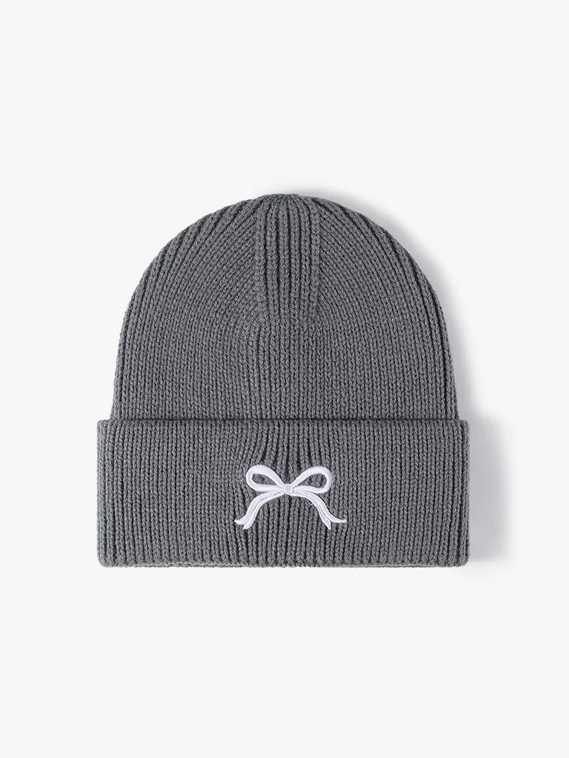 Embroidered Bow Knit Hat - Lilixa.store