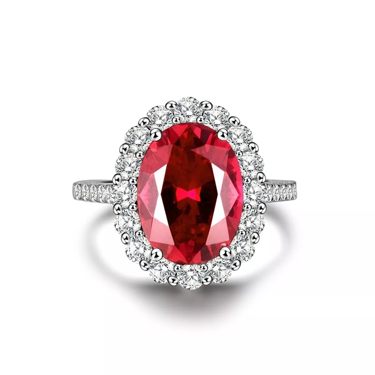925 Sterling Silver Ring with Oval Diamond Accents - Lilixa.store