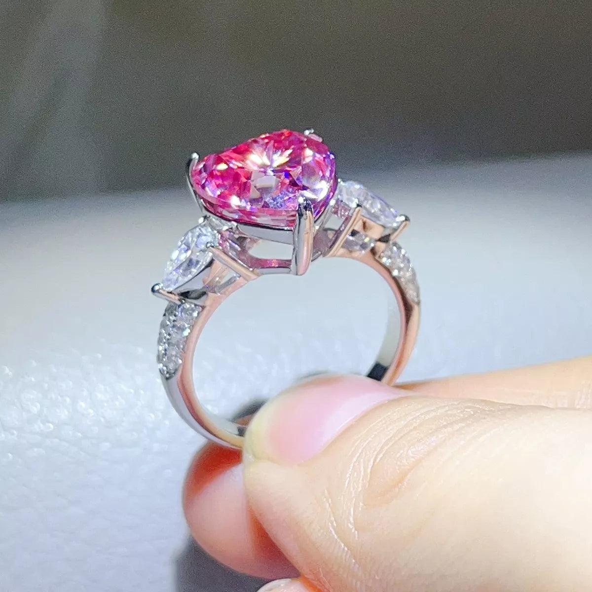 6 Carat 925 Sterling Silver Moissanite Heart Ring