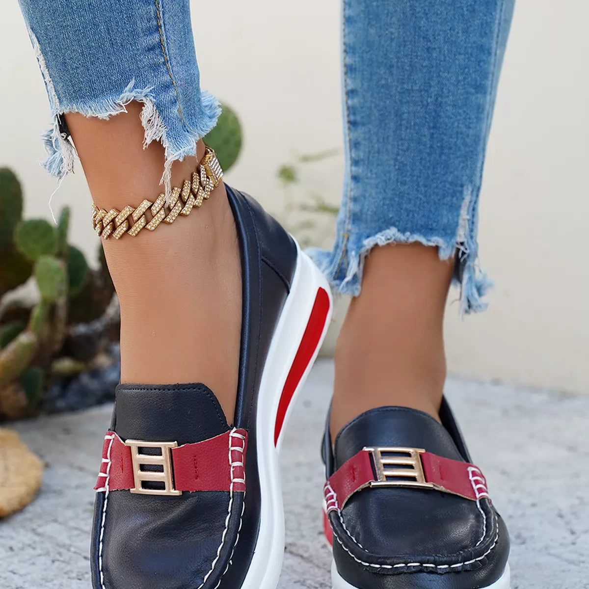 Metal Buckle Round Toe Slip-Ons, view 12